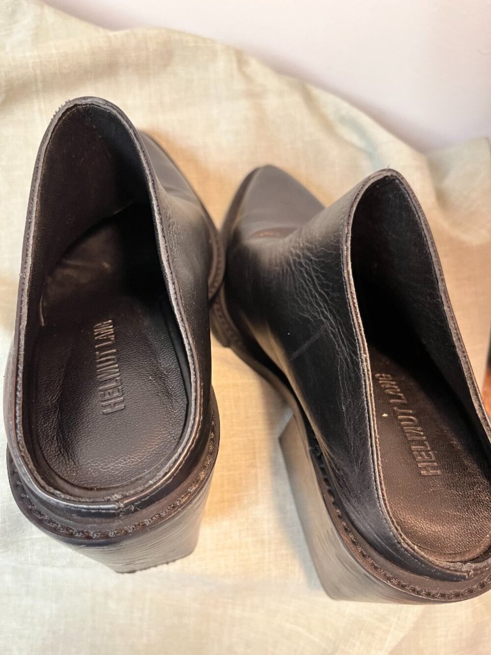 Helmut Lang Black Leather Architectural Block Heel Mules EU 38 - Picture 2 of 4